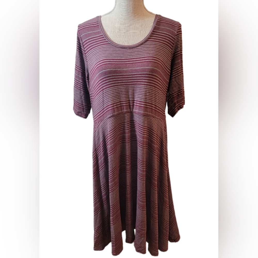 🆕 TORRID Red Gray Stripe Jersey Knit DRESS Sz 3 3X 22-24 Short Sleeve Pocket